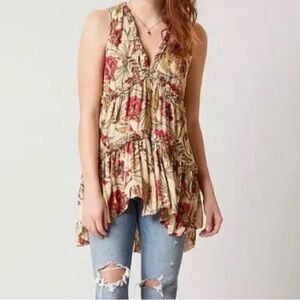 Free People Floral Sleeveless Top - Red and Cream